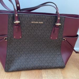 Michael Kors large leather tote with red accent